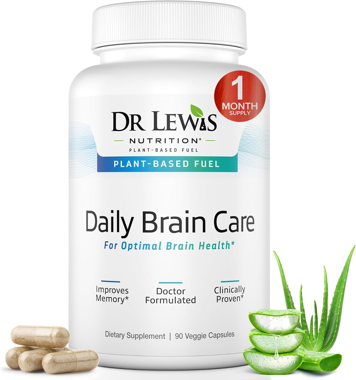 Dr Lewis Daily Brain Care Cápsulas - Suplemento para la Memoria y Concentración con Aloe Vera - 90 Cápsulas
