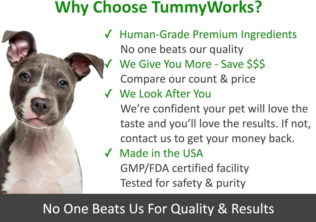 TummyWorks Probióticos para Perros y Gatos - 160 Dosis en Polvo con 10 Cepas, 5 mil millones de UFC, Enzimas y Prebióticos