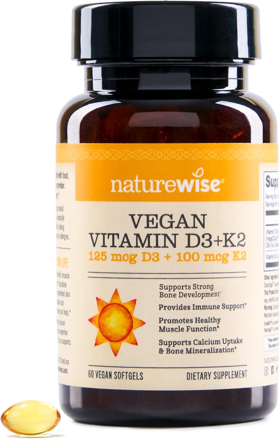 NatureWise Vitamina D3 + K2 Vegano - 5000 UI D3 + 100 mcg K2 MK-7 - Apoyo Óseo - Con Aceite de Oliva Virgen Extra Orgánico - No GMO