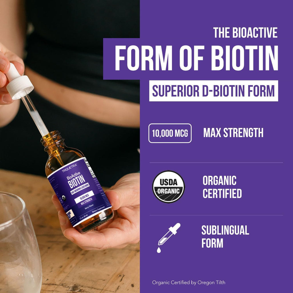 Biotina Líquida 10.000 mcg – Gotas Sublinguales – Sabor Natural a Bayas – 180 Servicios (59 ml)