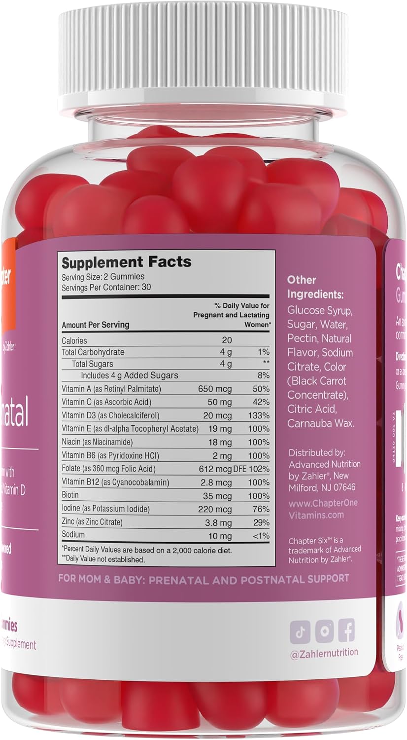 Zahler Prenatal Gummies - Apoya el Desarrollo Fetal para Futuras Mamás - Ácido Fólico y Vitamina A para el Apoyo General de la Salud - Kosher, Sin Gluten y Aptas para Vegetarianos - 60 Gominolas, 30 Porciones