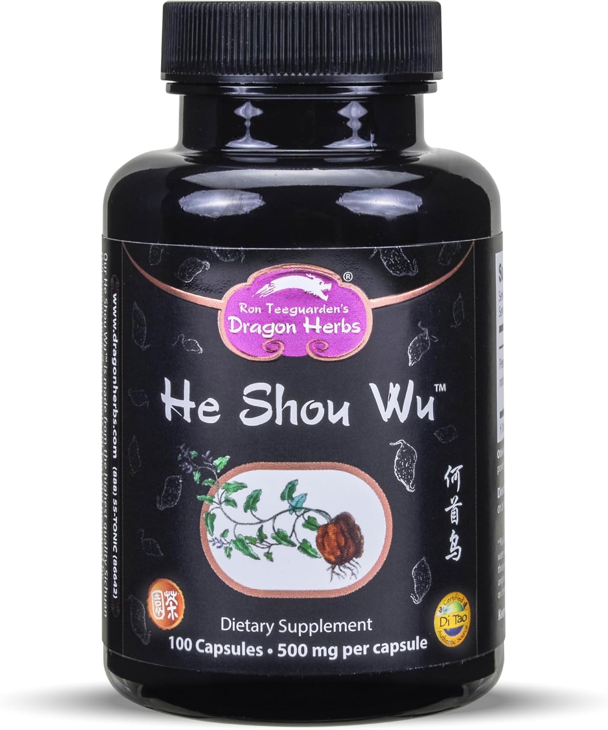 Dragon Herbs He Shou Wu - Suplemento de He Shou Wu Preparado, 100 Cápsulas de 500 mg