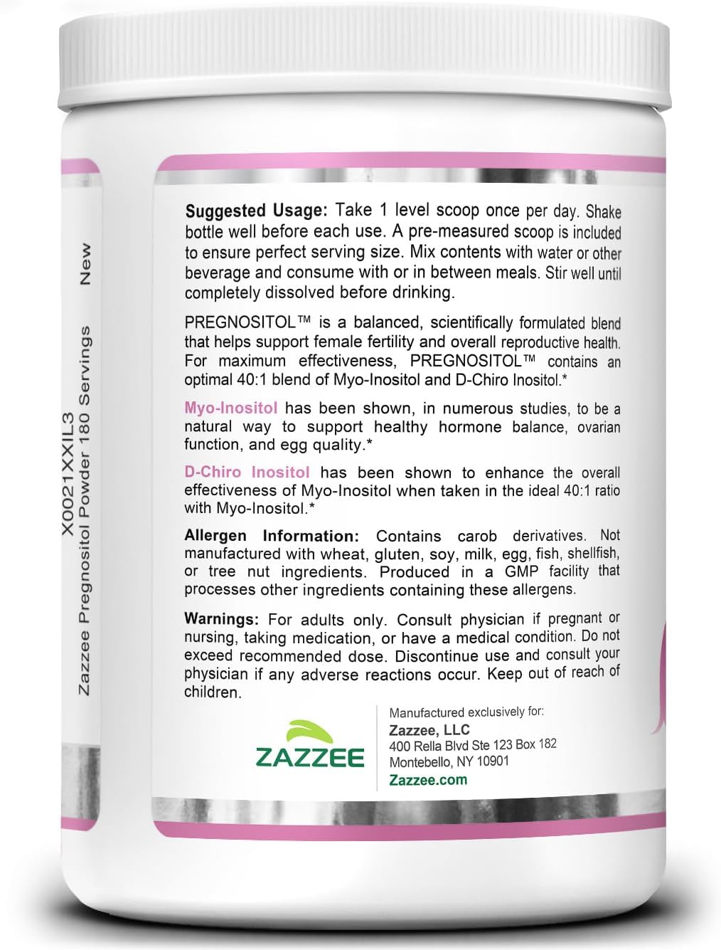 Zazzee PREGNOSITOL Powder – Myo-Inositol y D-Chiro-Inositol 40:1 (180 dosis)