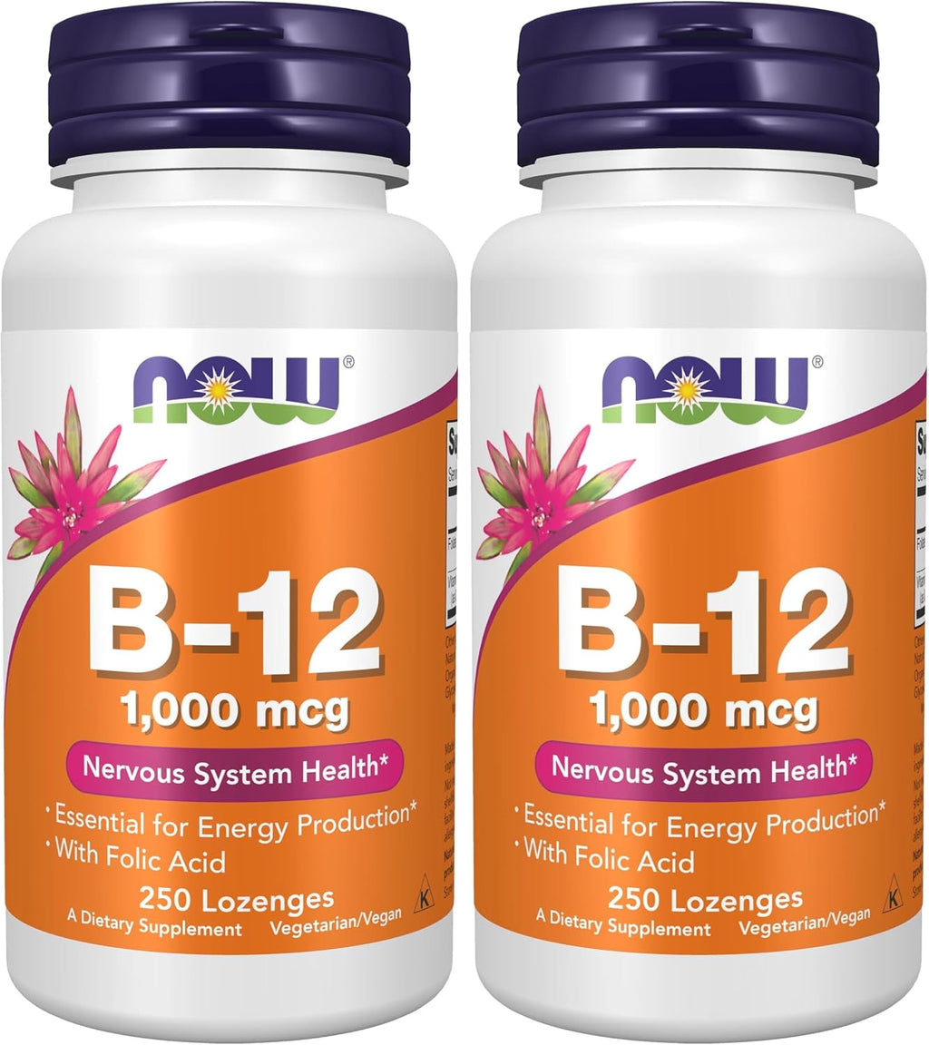 NOW Foods Vitamina B-12 1000 mcg con Ácido Fólico, 250 Comprimidos Masticables