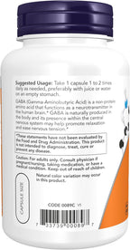Now Foods GABA 750 mg, 100 Cápsulas Vegetales