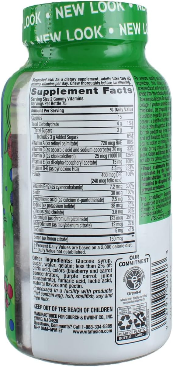 Vitafusion Multivitamínico Completo para Hombres Gomitas Sabor Bayas Naturales (Pack de 3 x 150 gominolas)
