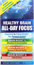 Lumintrail Nutrition Healthy Brain All Day Focus - Suplemento de extracto de cúrcuma y nutrientes cerebrales, 50 comprimidos con pastillero