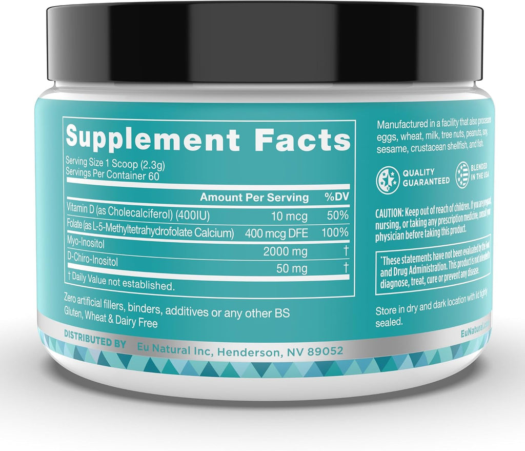 Regulate MAX Myo-Inositol y D-Chiro Inositol en Polvo para Mujeres con Vitamina D y Folato, sin Sabor, 60 porciones