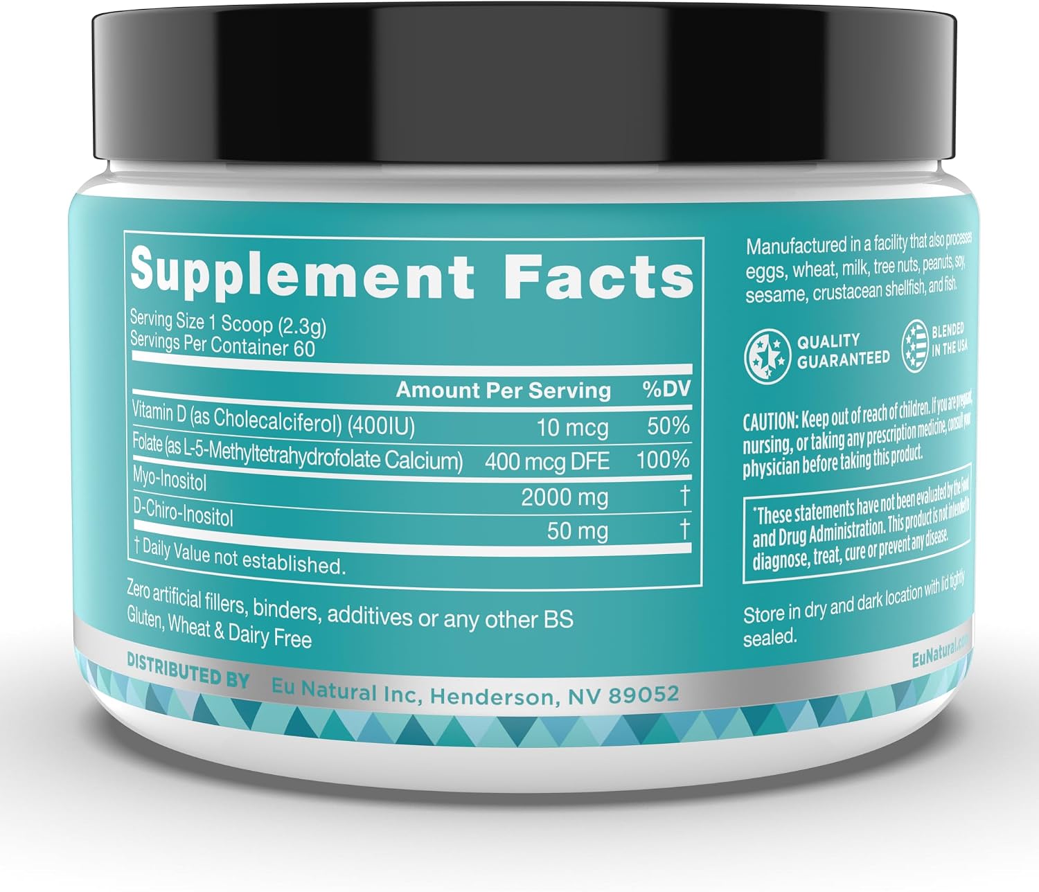 Regulate MAX Myo-Inositol y D-Chiro Inositol en Polvo para Mujeres con Vitamina D y Folato, sin Sabor, 60 porciones