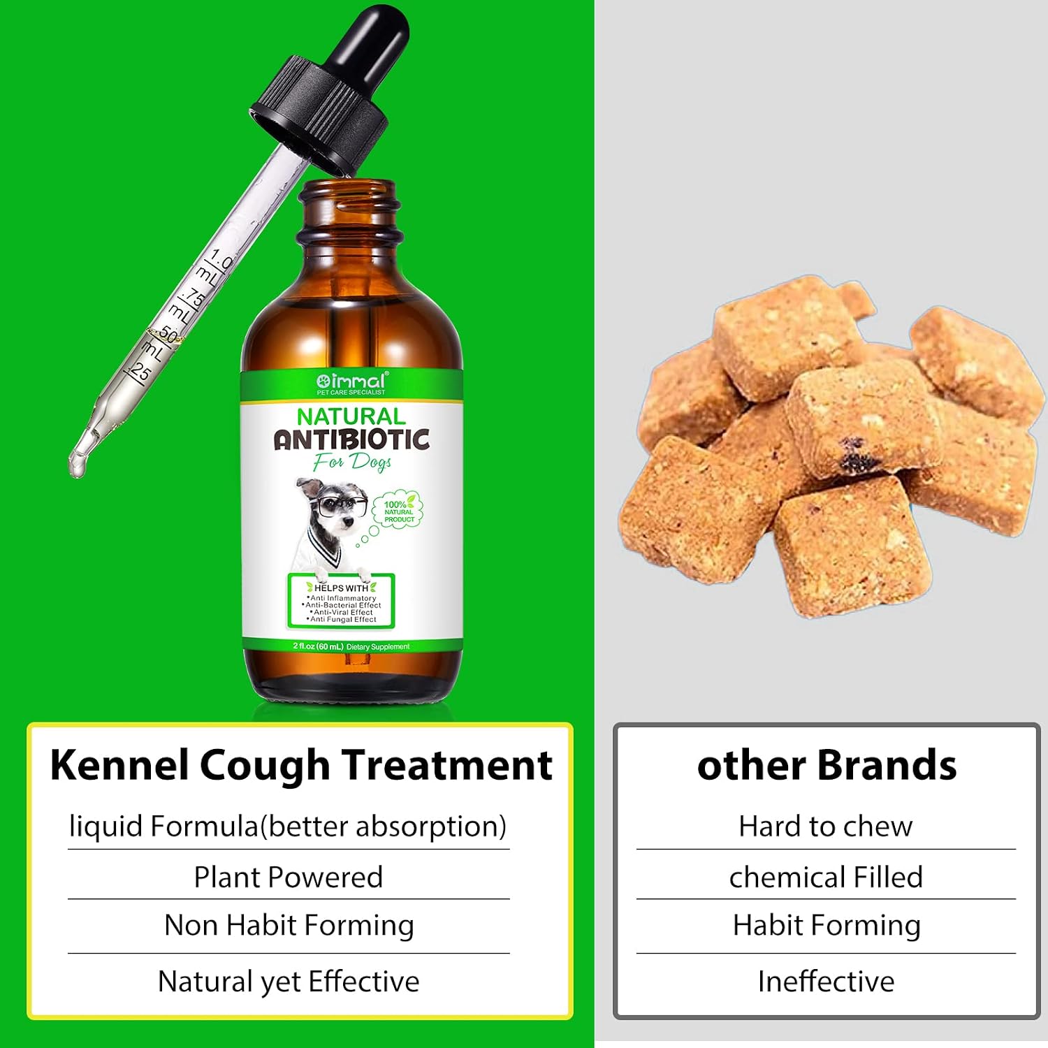 Antibióticos Naturales para Perros - Suplemento para Alergias y Picores con Vinagre de Manzana, Ajo, Pau D'Arco y Sello de Oro - Sabor a Bacon - 2 x 60ml