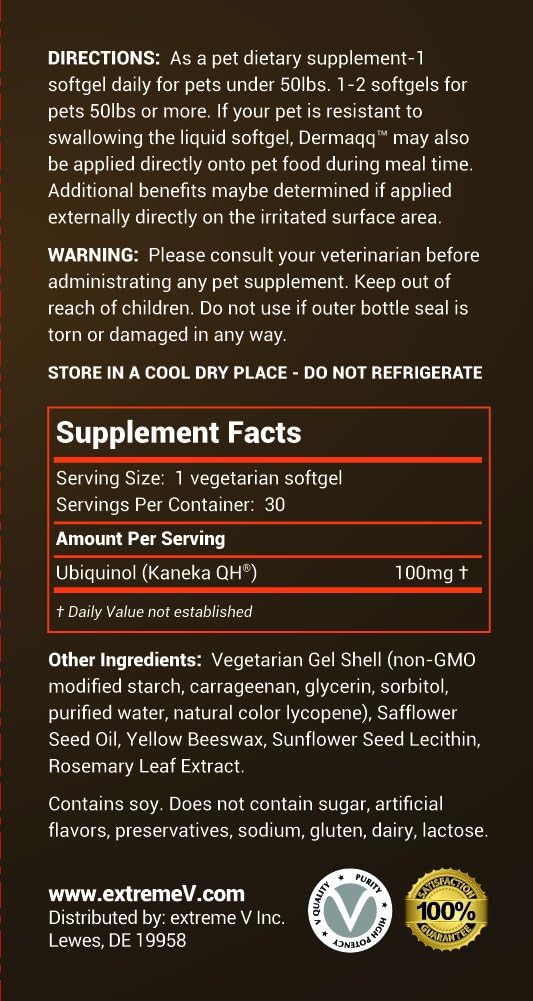 Dermaqq Ubiquinol para Perros y Gatos – CoQ10 para la Salud de la Piel, Puntos Calientes y Caída del Pelo (2 Cajas de 100 mg en Cápsulas Blandas)