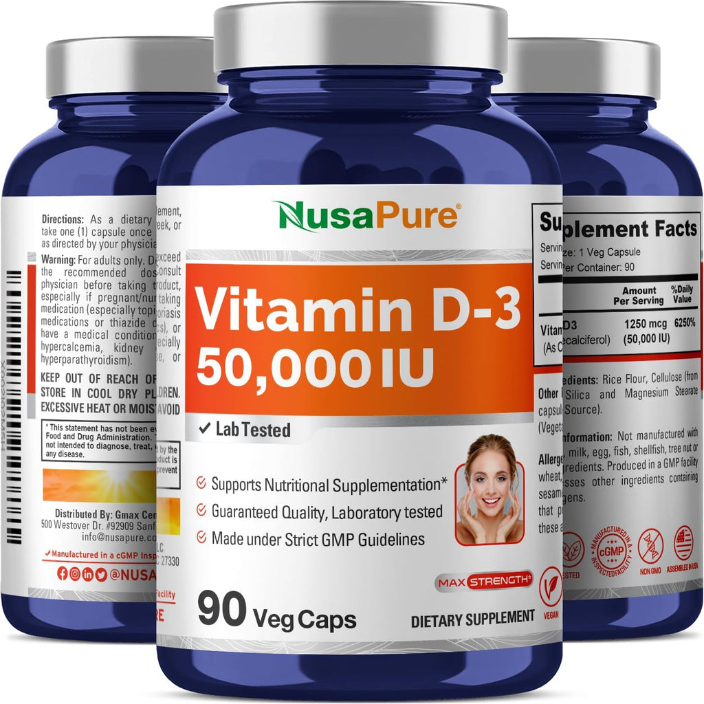 NusaPure Vitamina D3 50.000 IU 90 Cápsulas Veganas (No-GMO)