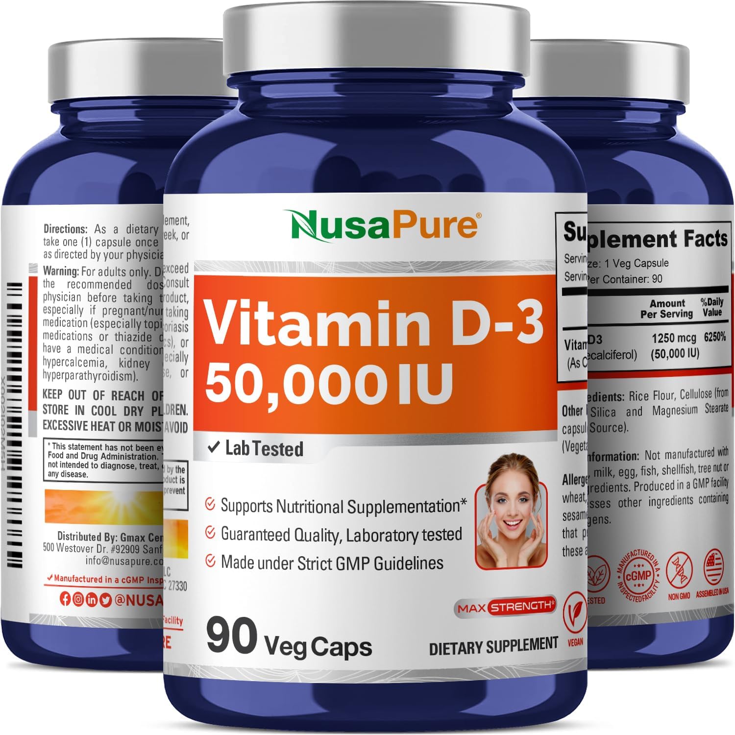NusaPure Vitamina D3 50.000 IU 90 Cápsulas Veganas (No-GMO)