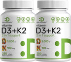 DEAL SUPPLEMENT 2 Paquete Vitamina D3 5.000 UI + K2 MK7 Softgels, 500 Cápsulas | Complejo 2 en 1 | Apoya la Salud del Corazón, Huesos, Dientes e Inmunidad | Fáciles de Tragar