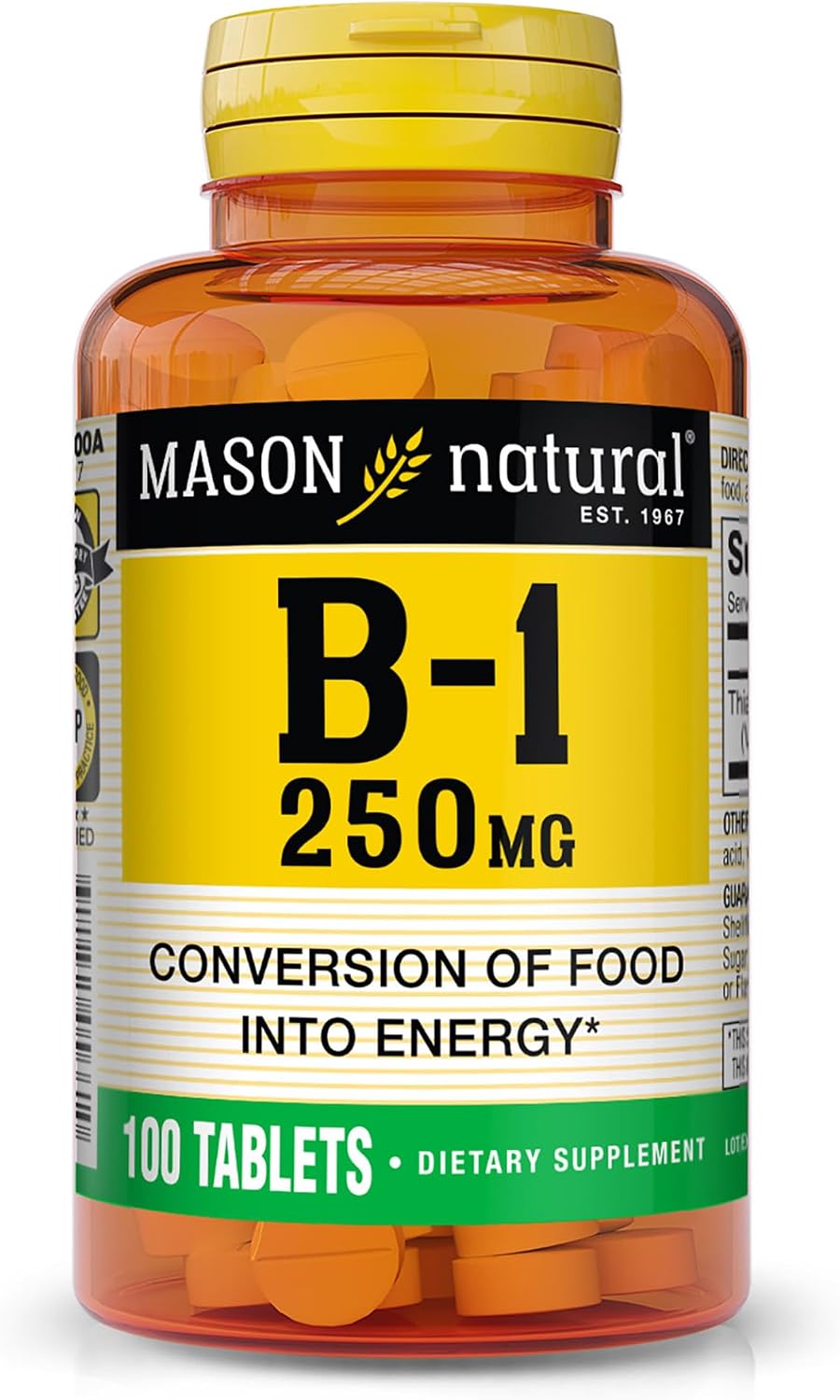 MASON NATURAL Vitamina B1 Tiamina 250 mg, 100 Comprimidos