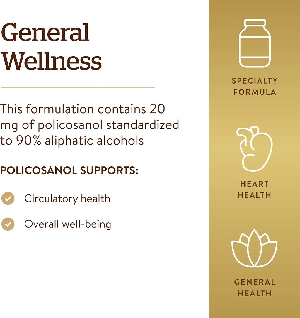 Solgar Policosanol 20 mg, 100 Cápsulas Vegetales - Apoyo Cardiovascular