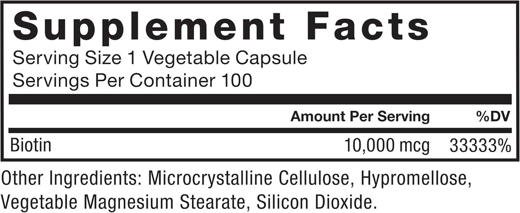 Force Factor Biotin 10000mcg - Suplemento de Biotina Vegano - 100 Cápsulas Vegetales