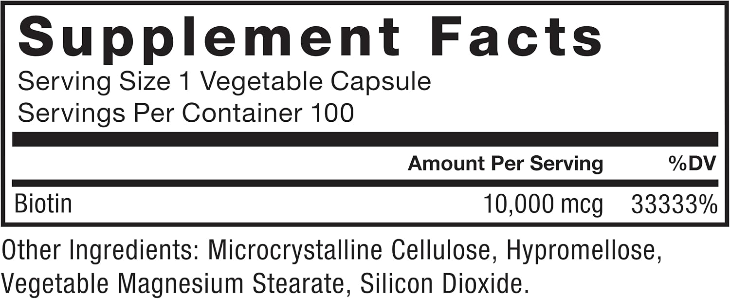 Force Factor Biotin 10000mcg - Suplemento de Biotina Vegano - 100 Cápsulas Vegetales