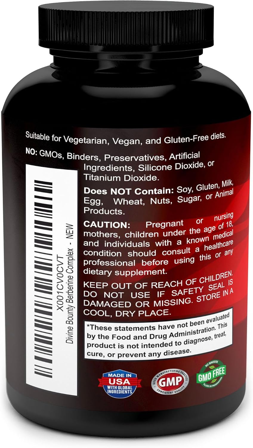 Divine Bounty Complejo de Berberina Puro - 600mg por Cápsula de Berberina HCl - 60 Cápsulas Vegetarianas