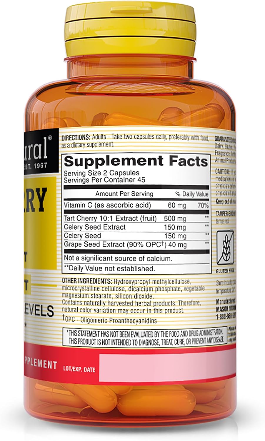 MASON NATURAL - Cereza Ácida 500 mg 10:1 Extracto, 90 Cápsulas Vegetales