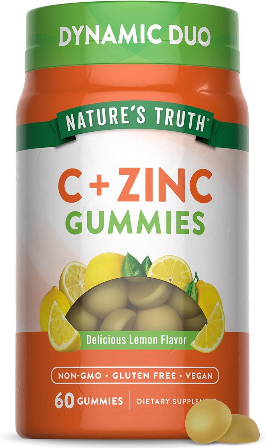 Nature's Truth Vitamin C Gummies with Zinc para Adultos | 60 Gominolas | Apoyo Inmunológico | Vegano, No GMO y Sin Gluten