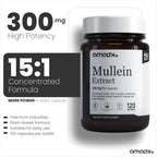 Cápsulas de Gordolobo (Mullein) 300 mg | Extracto de Hoja | Apoyo Respiratorio | 120 Cápsulas Veganas