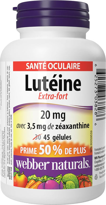 Webber Naturals Extra Strength Lutein con Zeaxantina, 20 mg, 30 Cápsulas Blandas – Image 2