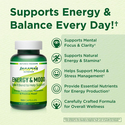Energy & Mood Supplement – Boost Energy & Reduce Fatigue, Support Relaxation – 150 Capsules – Non-GMO, 3rd Party Tested – – Image 3