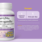 Stress-Relax KSM-66 Ashwagandha 600 mg, 60 Cápsulas Vegetales de Natural Factors