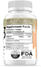 FORTE NATURALS Vitamina D3 5000 IU (125 mcg) - Cápsulas Blandas para Estómagos Sensibles