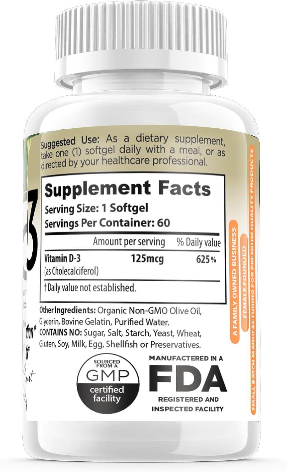 FORTE NATURALS Vitamina D3 5000 IU (125 mcg) - Cápsulas Blandas para Estómagos Sensibles