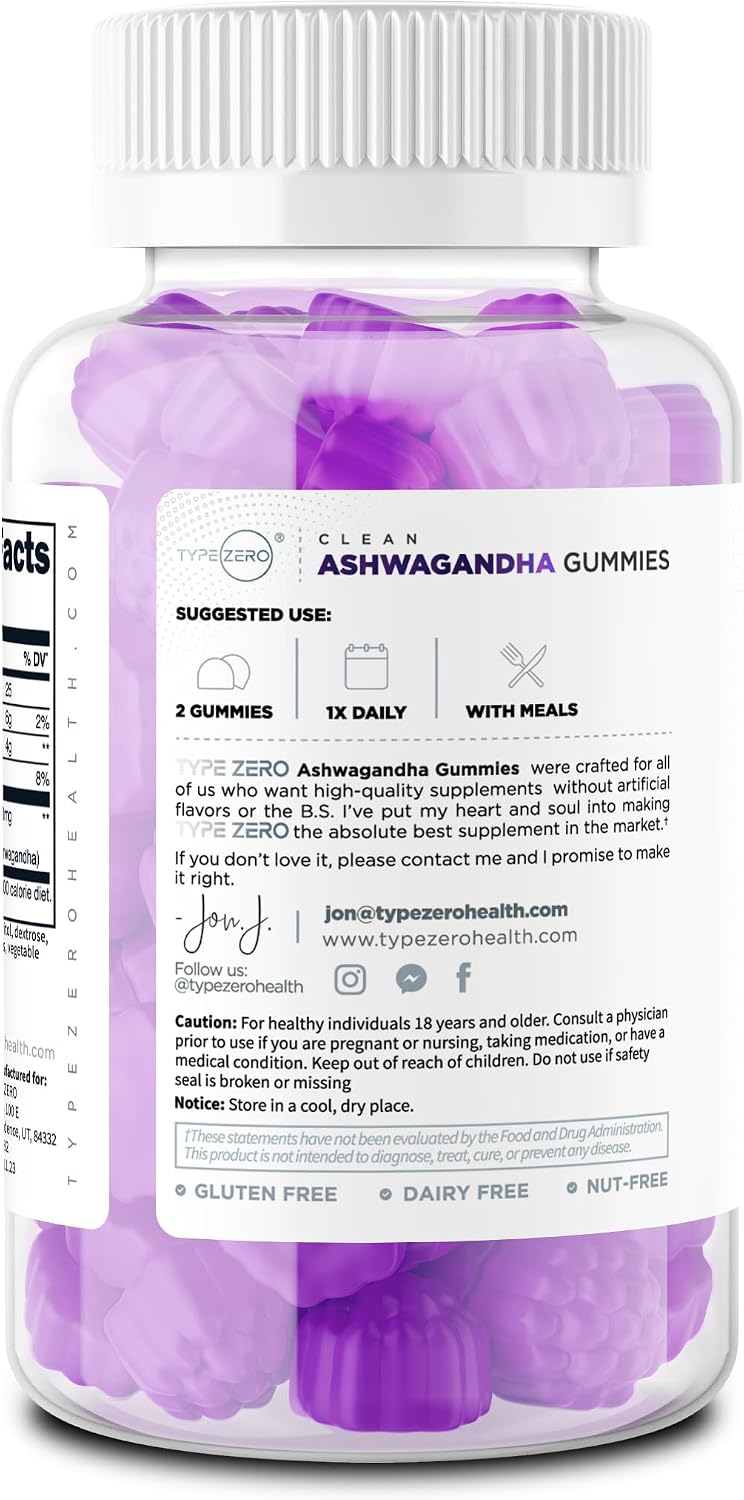 Type Zero Ashwagandha Gummies 60 gominolas (30 dosis) - Sabor a bayas