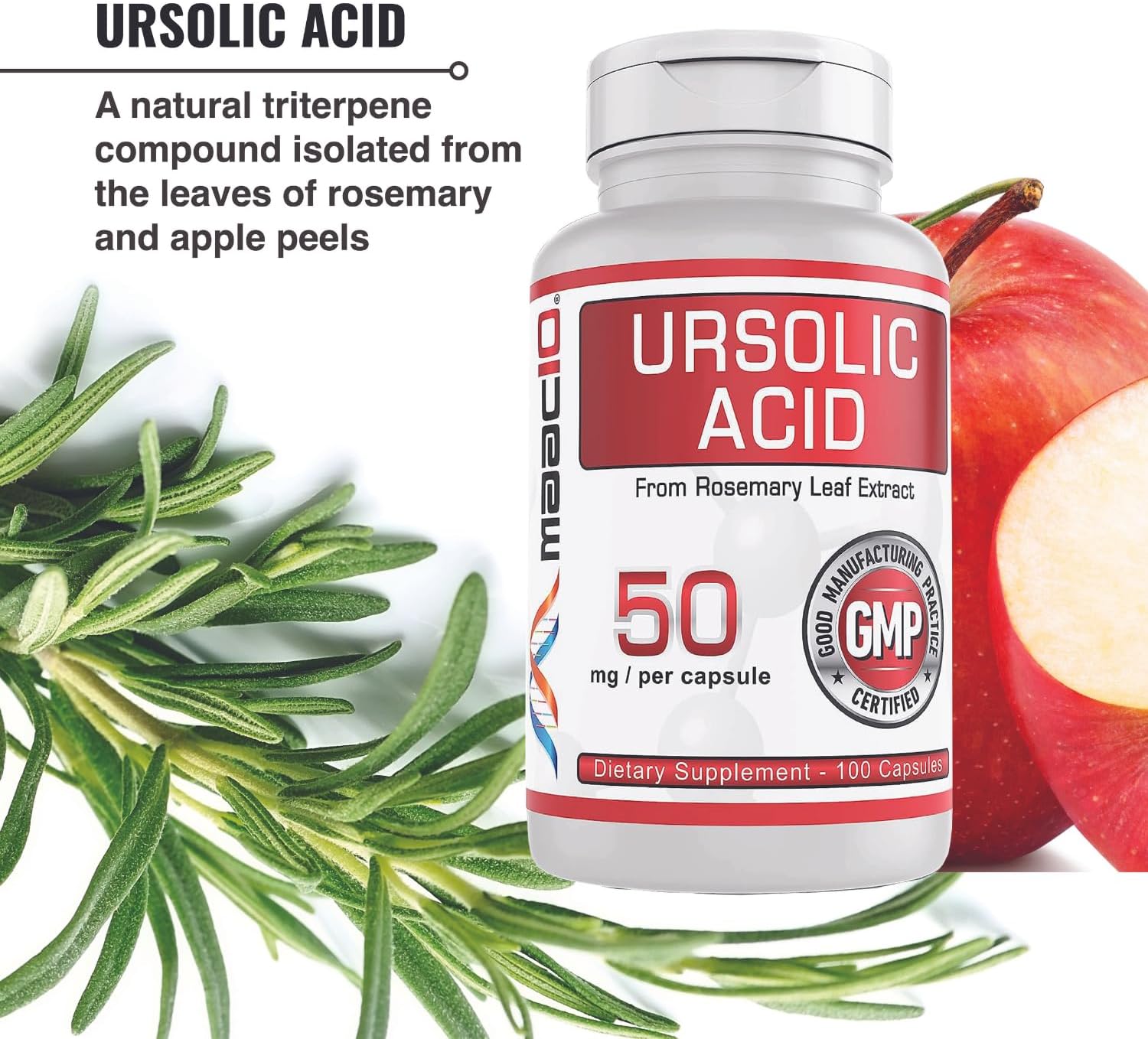 MAAC10 Ácido Ursólico 50mg (100 Cápsulas) - Extracto de Romero - Activador AMPK y Sirtuinas