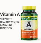 Vitamina A 2400 mcg – 250 Cápsulas Blandas, Suplemento de Retinol de Alta Potencia para Visión y Piel