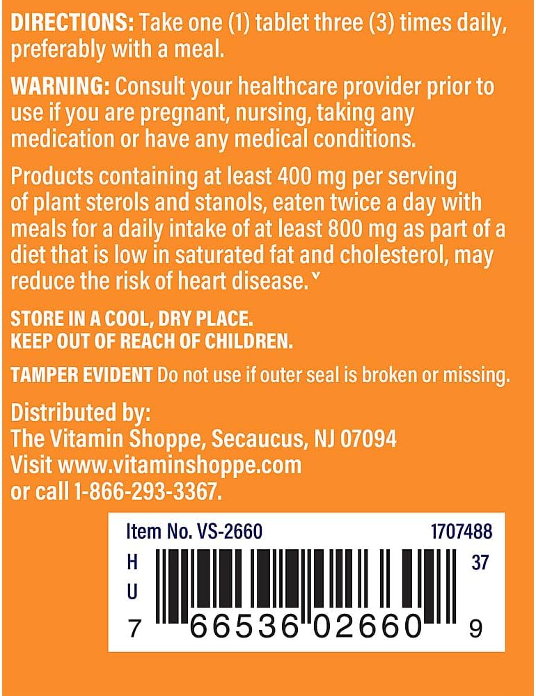 The Vitamin Shoppe Super Phytosterols 900MG, Apoya la Salud Cardiovascular, (90 Comprimidos)