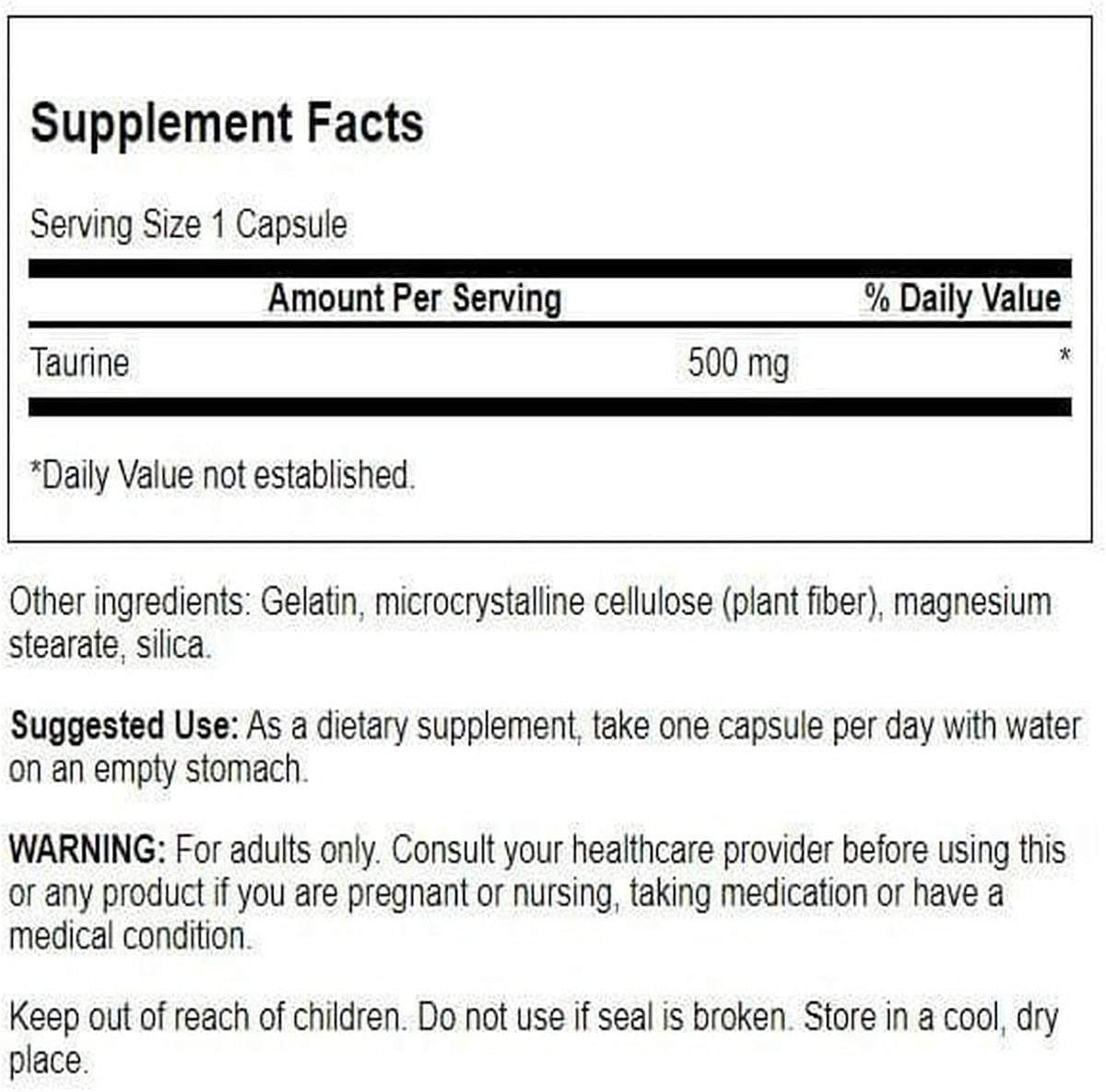 Swanson Taurina 500 mg - 100 Cápsulas - Complemento Alimenticio de Aminoácido – Image 2