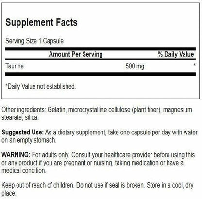 Swanson Taurina 500 mg - 100 Cápsulas - Complemento Alimenticio de Aminoácido – Image 2