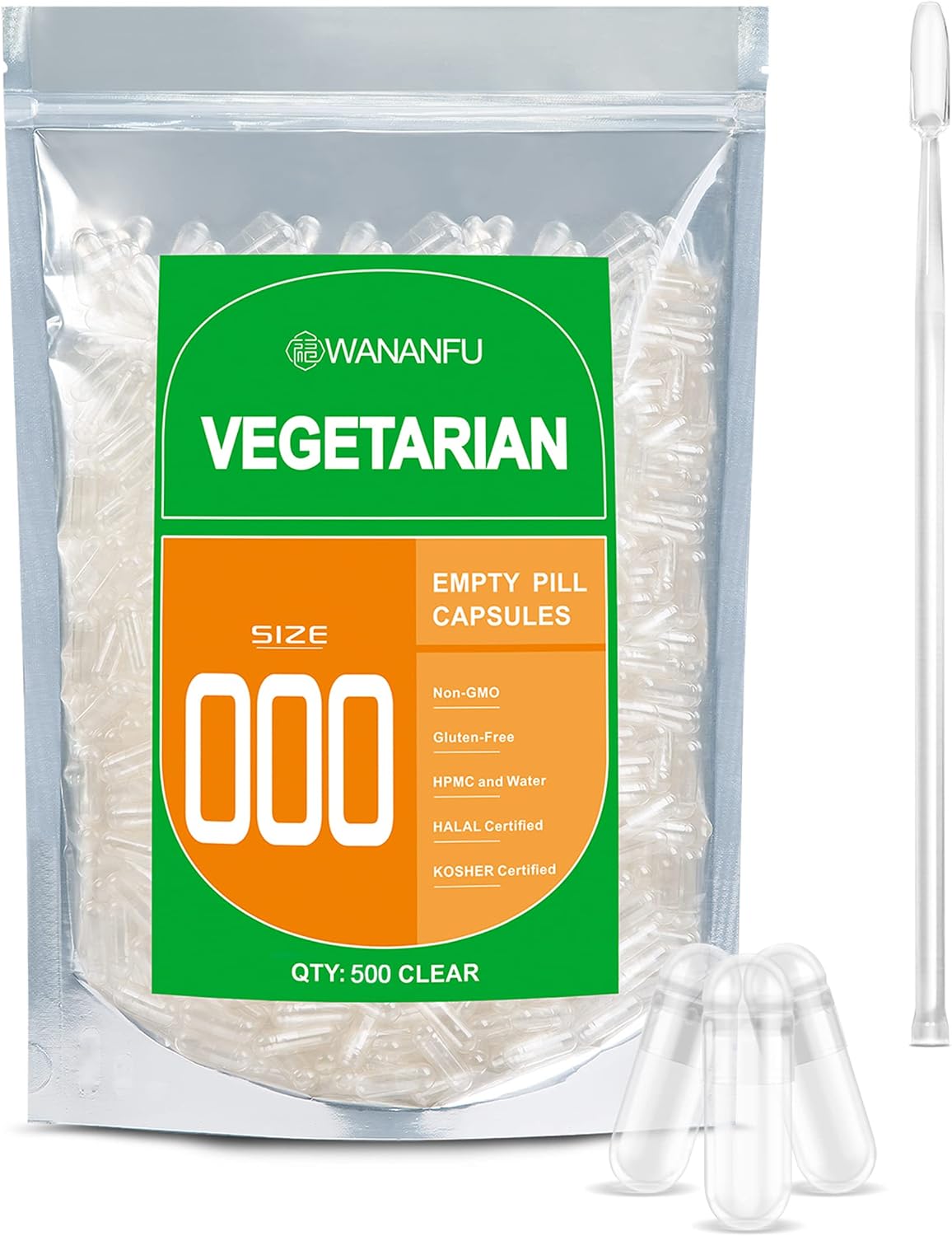 WANANFU Cápsulas Vacías Vegetarianas Tamaño 000 (500 uds) con Cuchara de Laboratorio