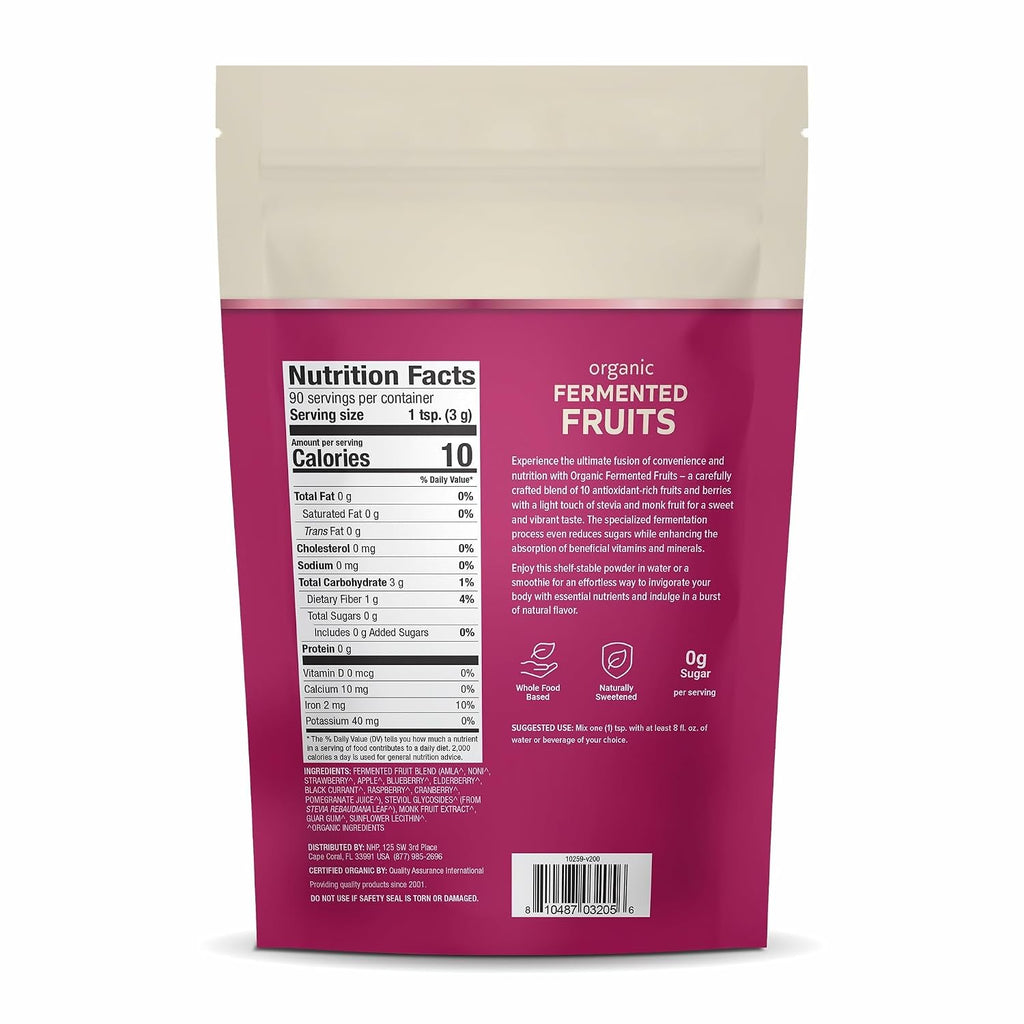 Dr. Mercola Organic Fermented Fruits - Apoya la Salud Digestiva y Celular - Certificado Orgánico - No Transgénico - Sin Soja - Sin Gluten - 9.5 oz (270 g) - 90 Servicios