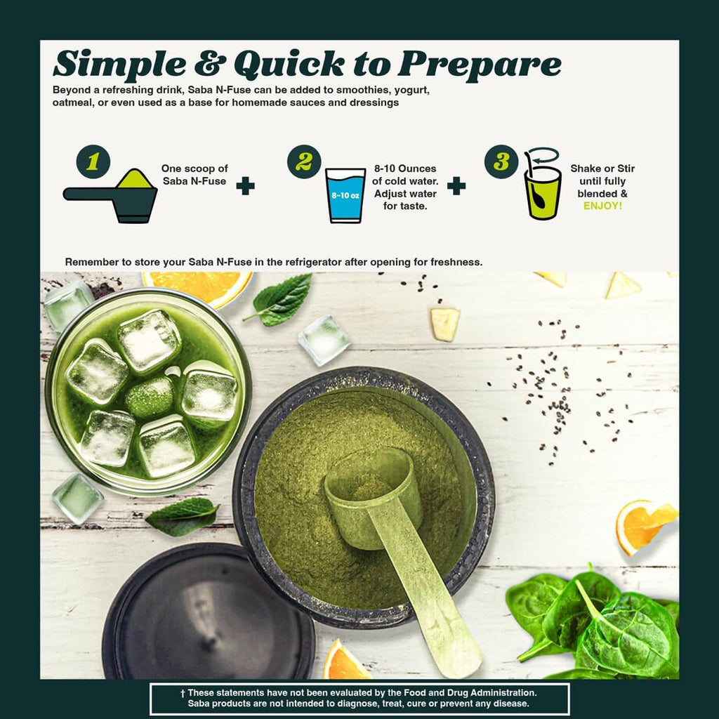 Saba N-Fuse Super Greens Powder – 50+ Superalimentos, Probióticos, Enzimas Digestivas y Adaptógenos