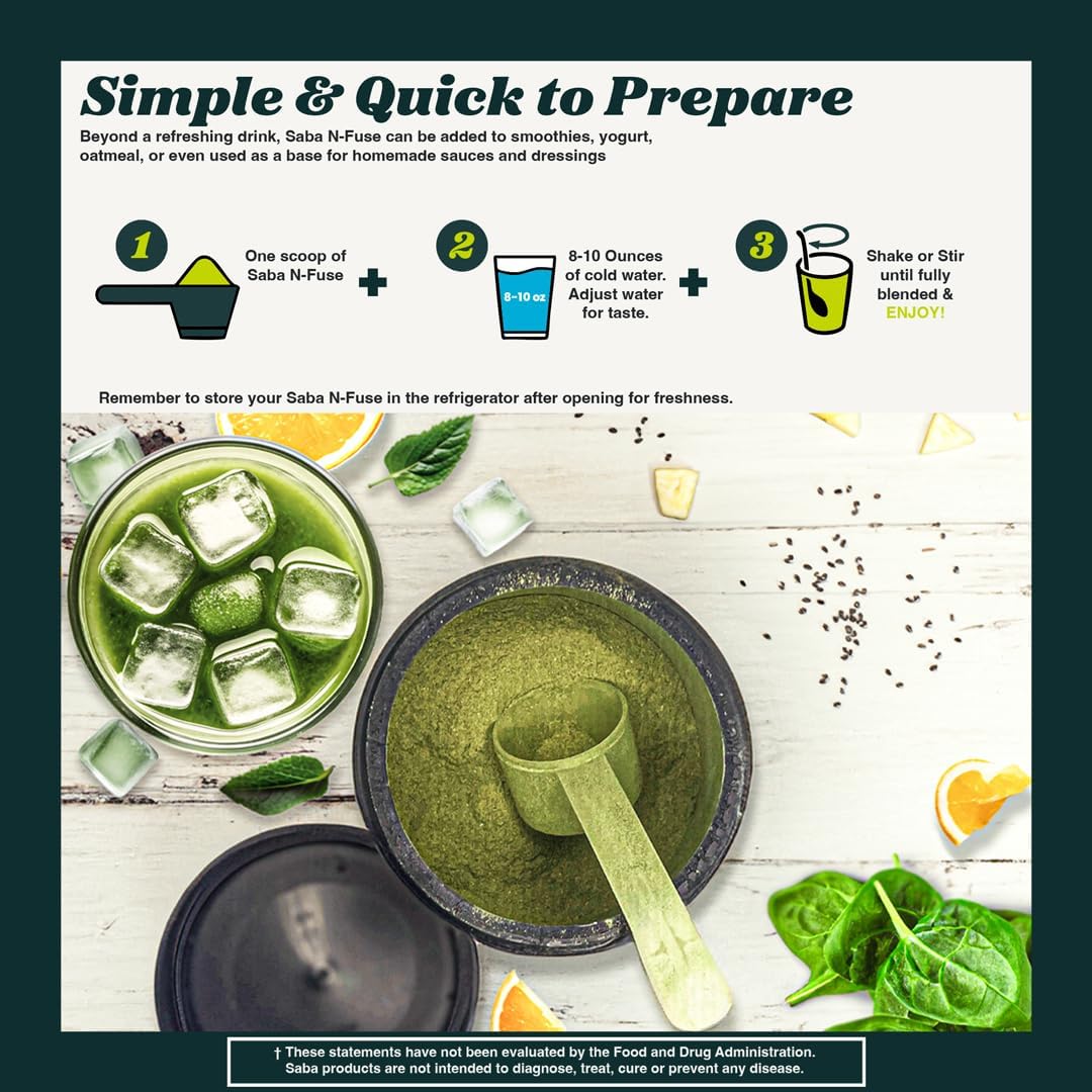 Saba N-Fuse Super Greens Powder – 50+ Superalimentos, Probióticos, Enzimas Digestivas y Adaptógenos