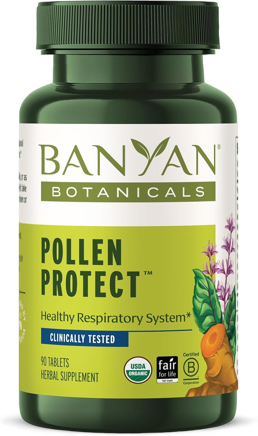 Banyan Botanicals Organic Pollen Protect – 90 Comprimidos – Apoyo Respiratorio Natural