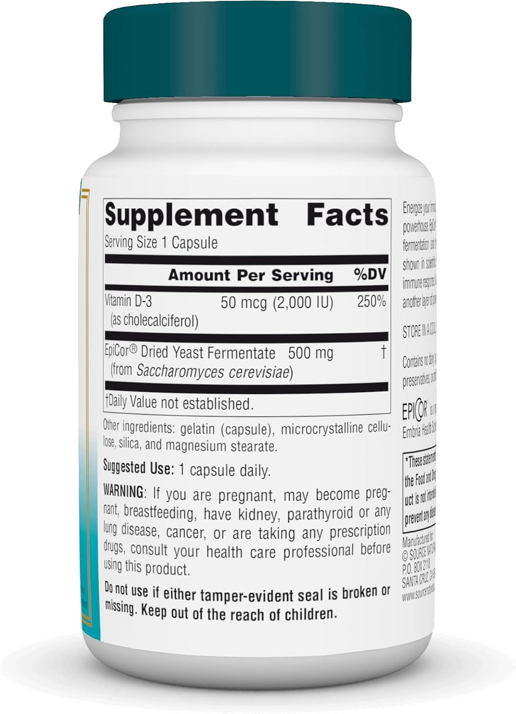Source Naturals Wellness EpiCor con vitamina D3 - 30 cápsulas