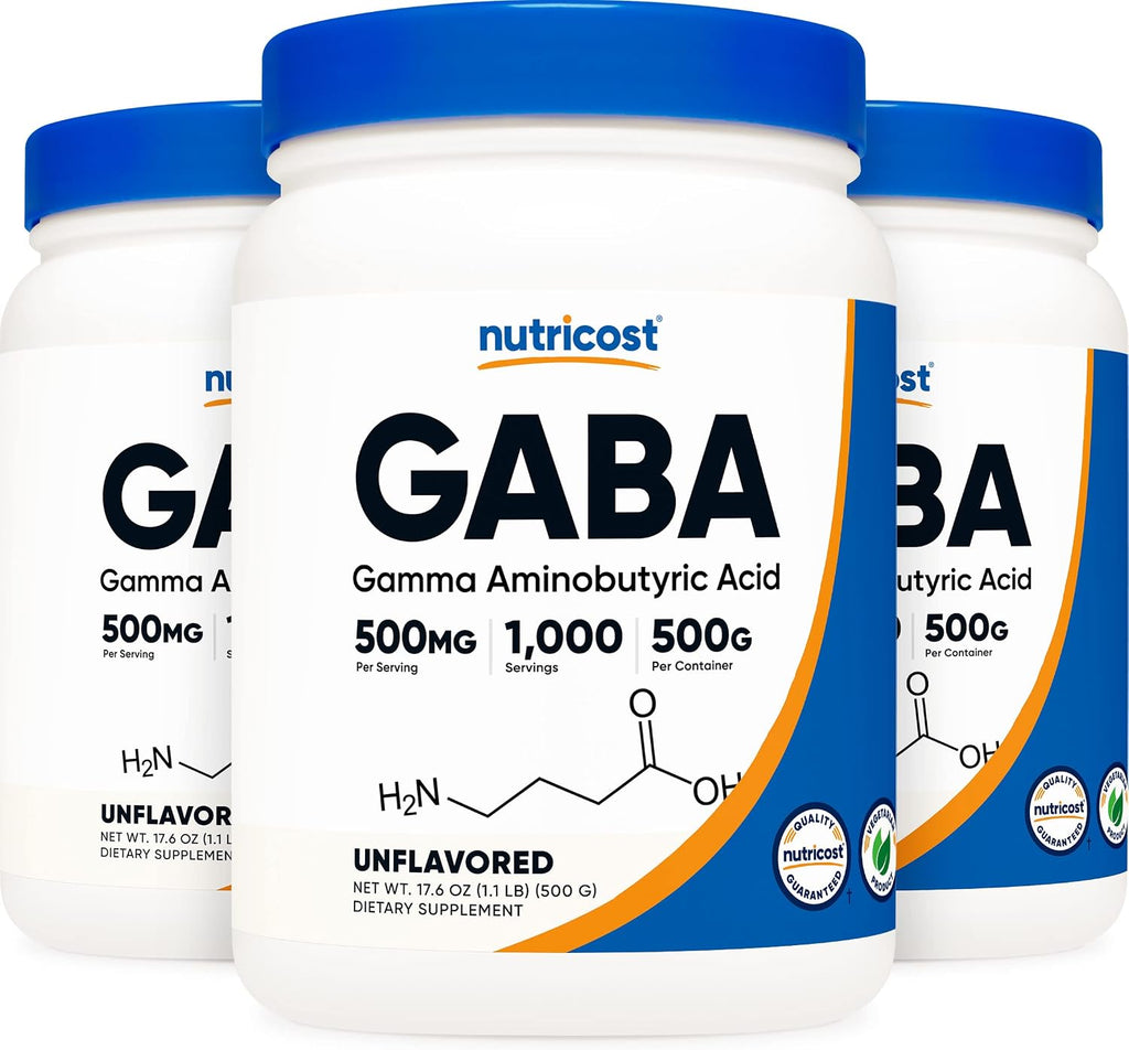 Nutricost GABA Puro en Polvo (Ácido Gamma-Aminobutírico) - 500 g - Pack de 3