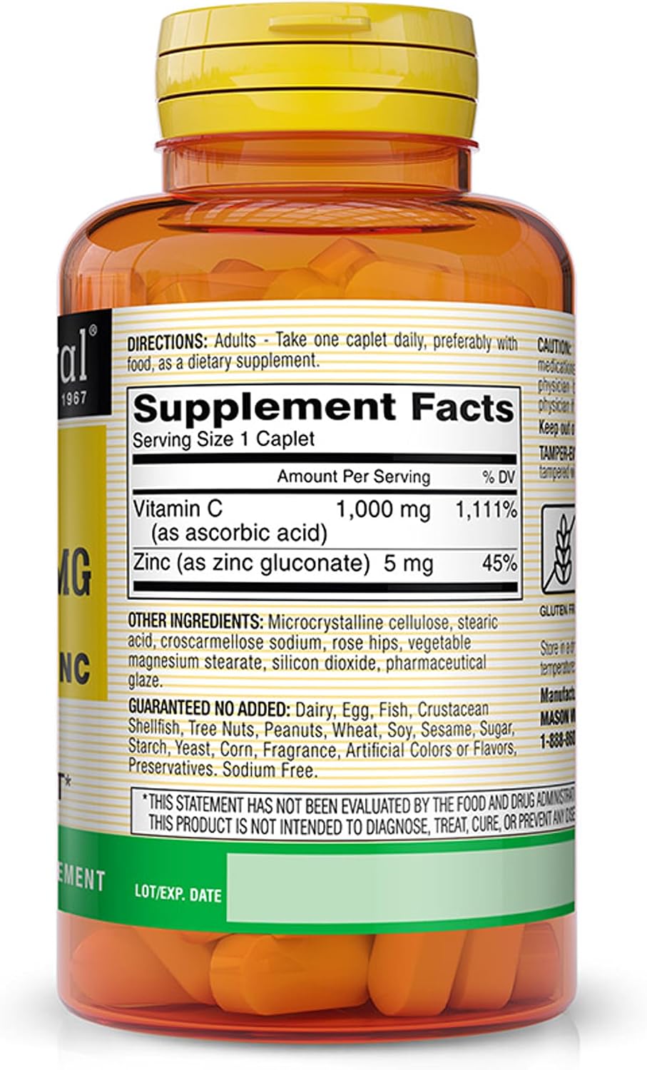 MASON NATURAL Vitamina C 1000 mg con Rosa Mosqueta y Zinc - 100 Caplets