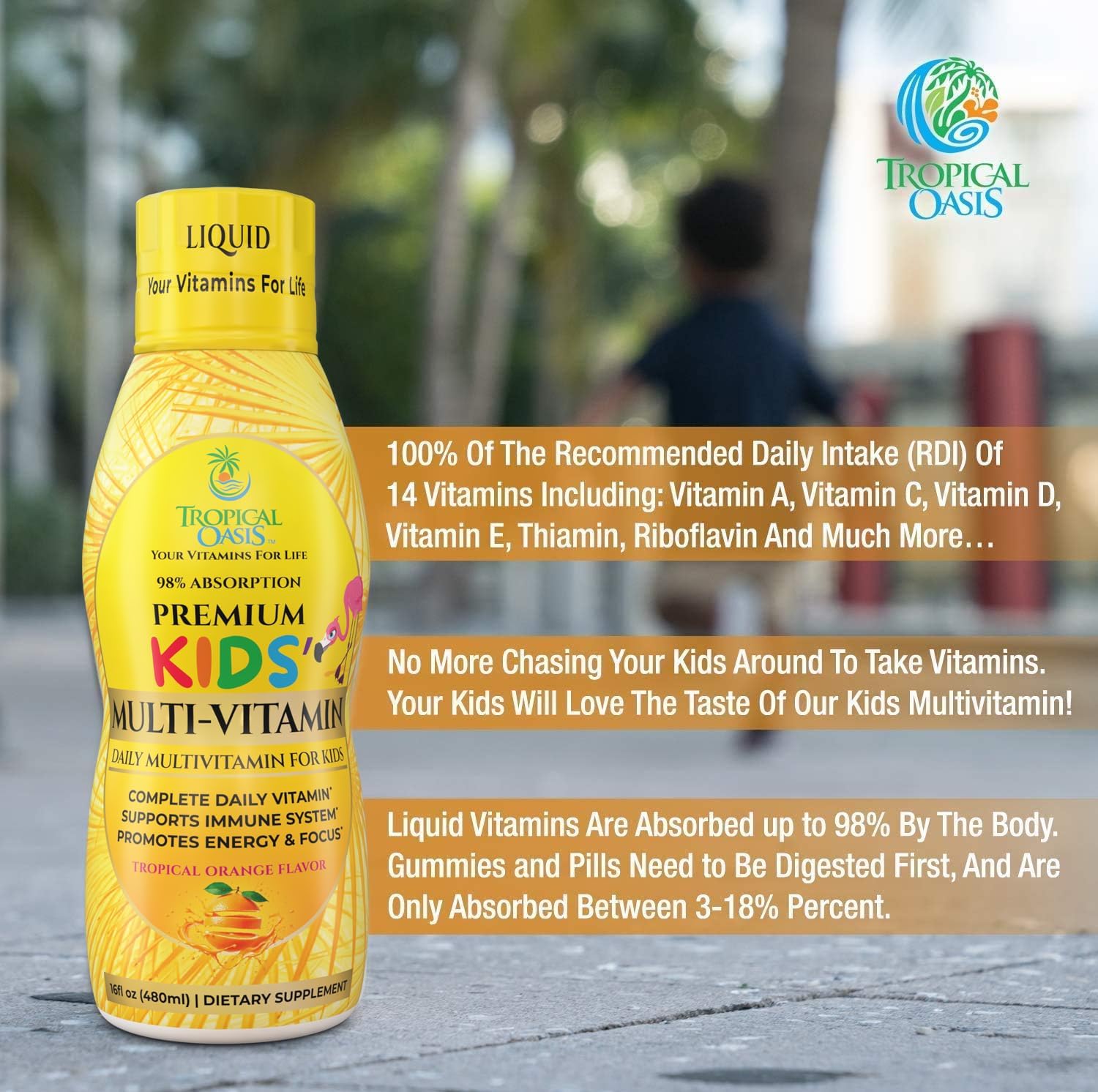 Multivitamínico Líquido Premium para Niños - 14 Vitaminas, Sin Azúcar, Sabor Natural - 473 ml
