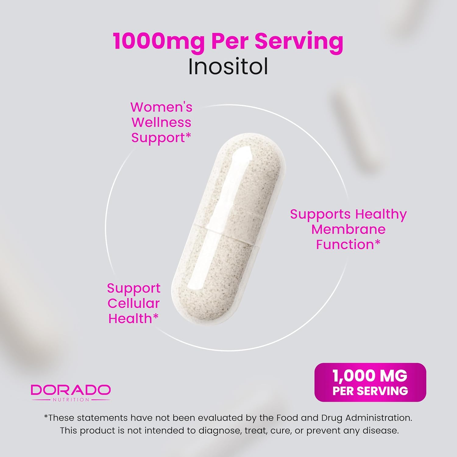 Cápsulas de Inositol (Myo-Inositol) 1000 mg por dosis, 120 cápsulas