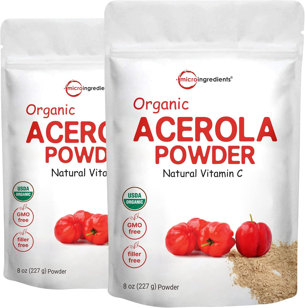 Micro Ingredients Polvo de Cereza Acerola Orgánico Puro, Vitamina C Natural, 2 Paquetes de 227 g