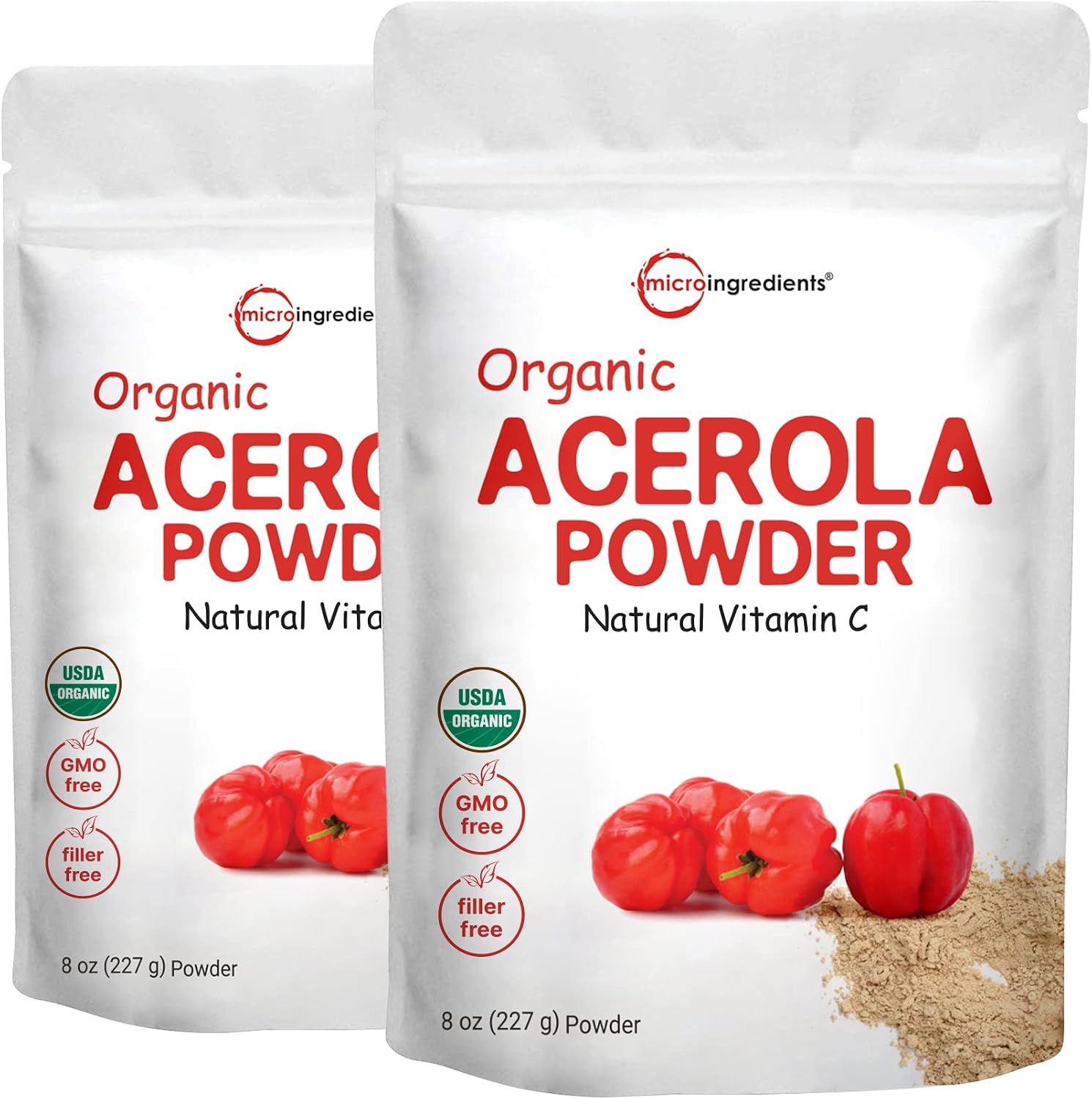 Micro Ingredients Polvo de Cereza Acerola Orgánico Puro, Vitamina C Natural, 2 Paquetes de 227 g