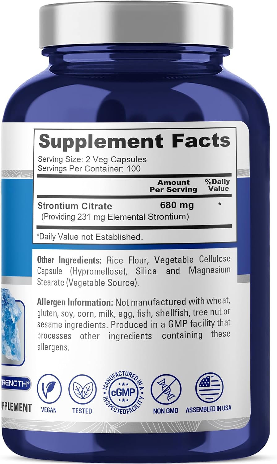 NusaPure Citrato de Estroncio - 680 mg, 200 Cápsulas Veganas